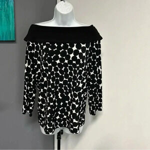 Rafaella Women’s Large Top Black White Polka Dot Off Shoulder Romantic Fairycore